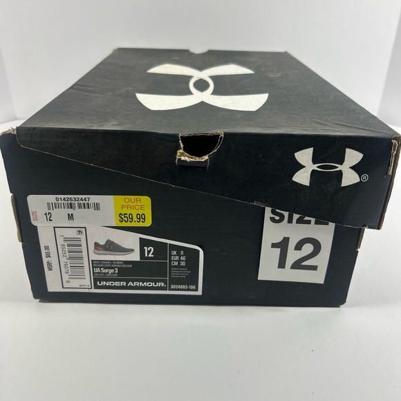 Under Armour Other - Under Armour Surge 3 Mens Running Shoes Size 12 Grey‎ Red Mesh Upper Sporty